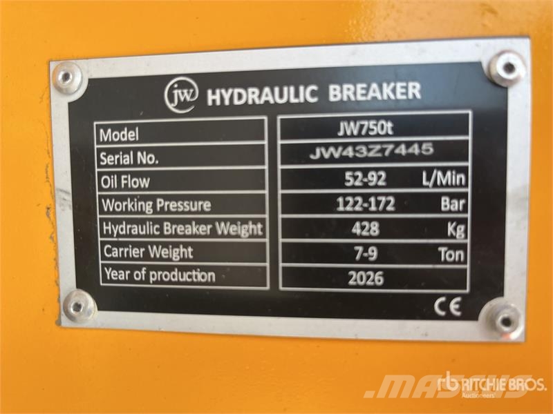 JW 750 1200 mm Q/C Hydraulic Breaker - Fits 7 - 9 Hammers / Breakers