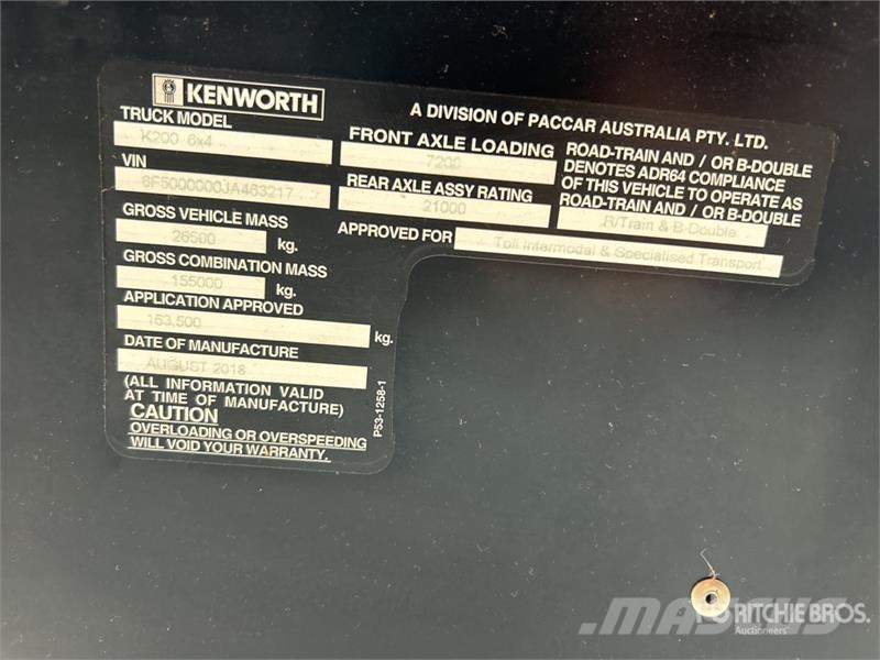 Kenworth K200 Big Cab Aerodyne 6x4 T/A Sleeper Truck Tracto Cabezas tractoras