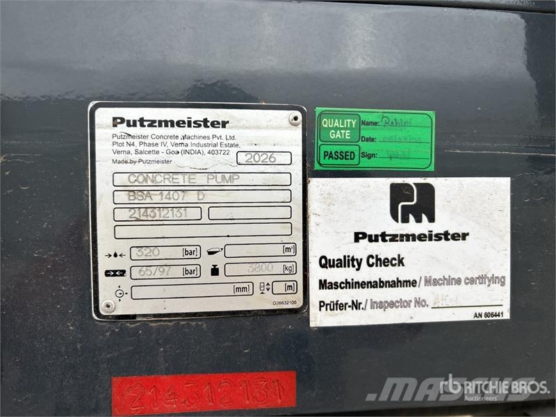 Putzmeister 1407D S/A Concrete Pump (Unused) Betonpumpen
