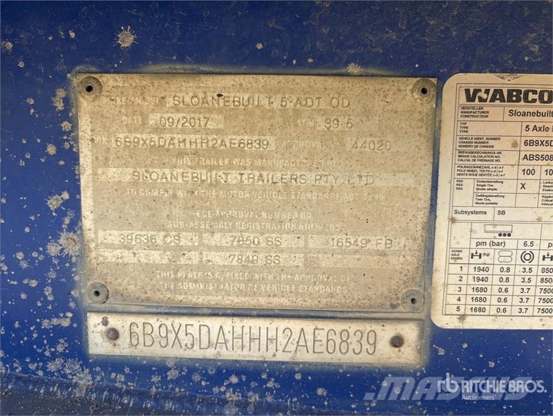  Sloanebuilt 9.9 m 5/Axle Dog End Dump Trailer Tipphengere
