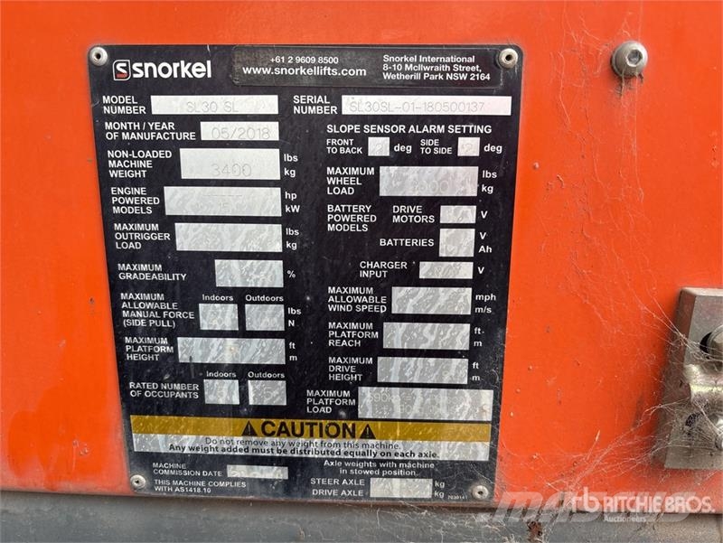 Snorkel SL30SL Diesel Scissor Lift (Inoperable) Scissor lifts