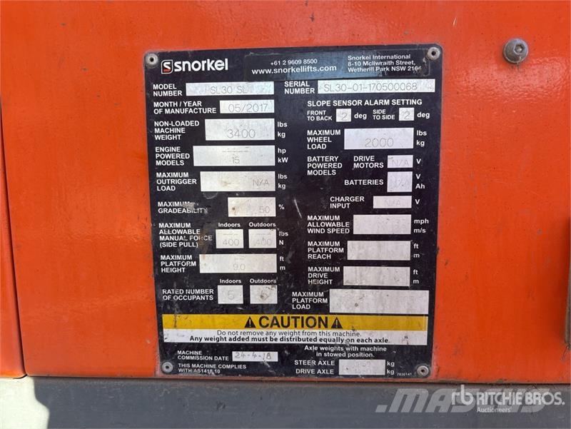 Snorkel SL30SL Diesel Scissor Lift (Inoperable) Scissor lifts