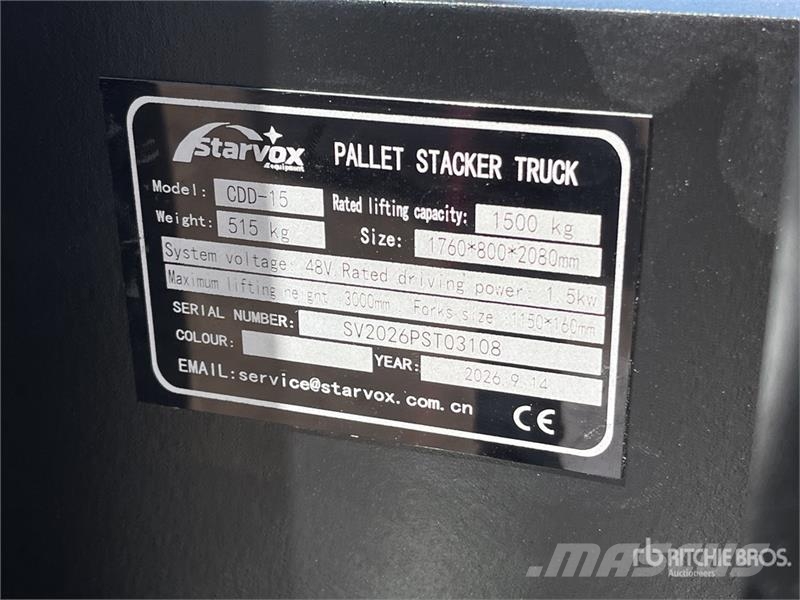  STARVOX CDD15 3300 lb Electric Stacker (Unused) Elektromos gyalogkíséretű targoncák