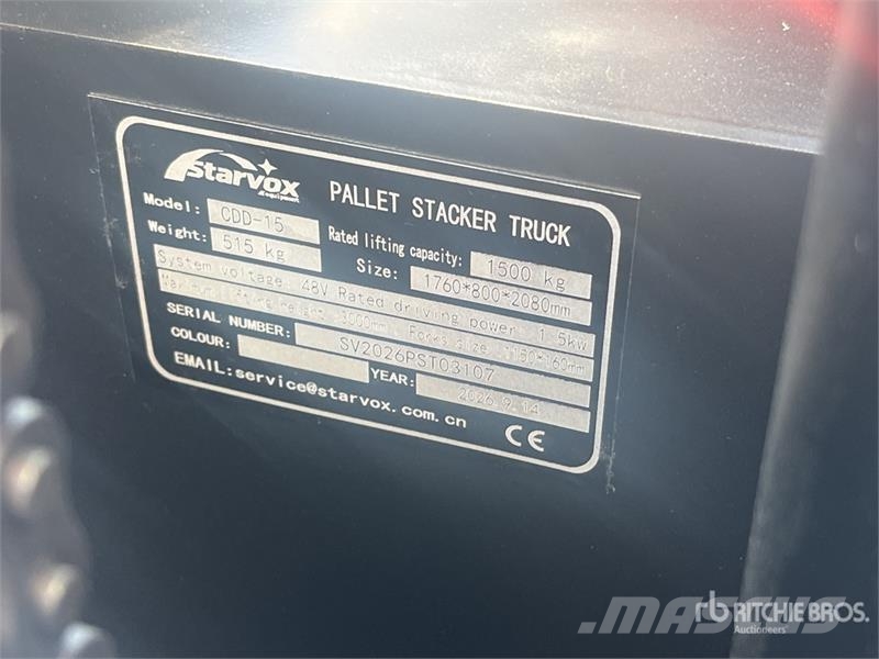 STARVOX CDD15 3300 lb Electric Stacker (Unused) Elektromos gyalogkíséretű targoncák