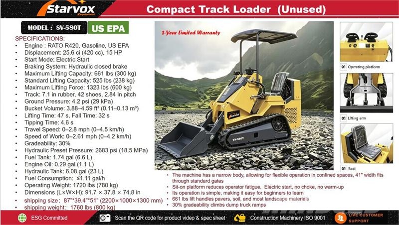 STARVOX SV-580T Mini Ride-On Compact Track Loader Skid steer loaders