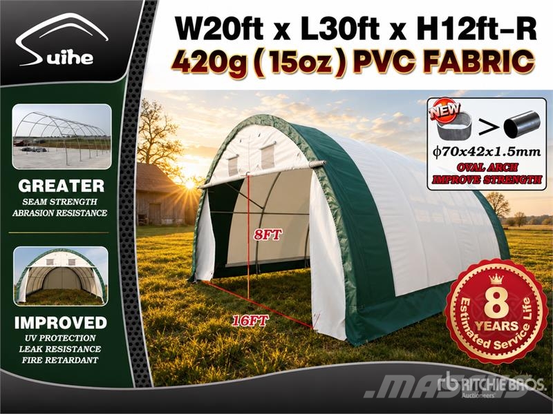 Suihe 203012R-420gPVC 20 ft x 30 ft x 12 ft Storage Buil Stålrammer