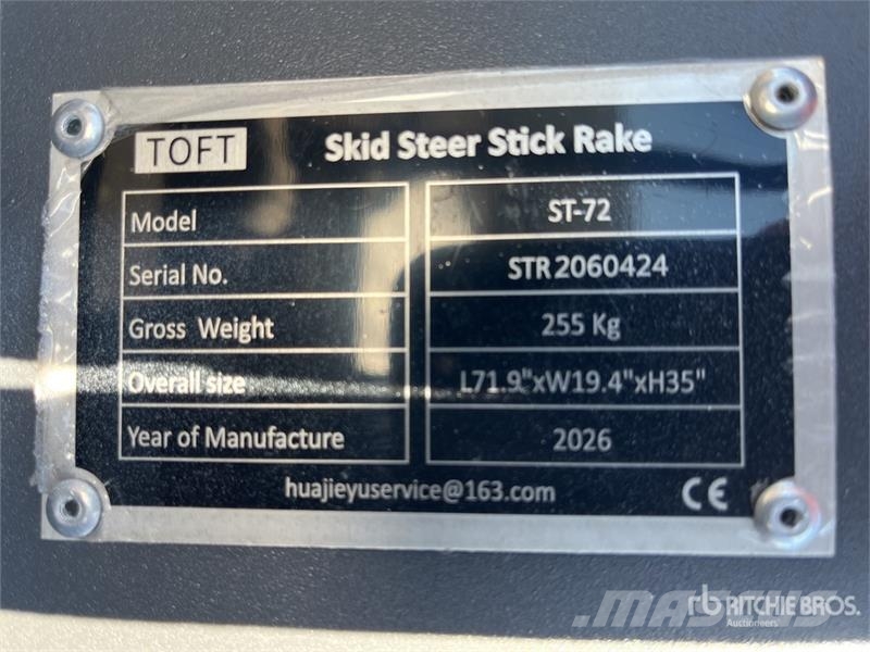  TOFT ST-72 1830 mm Skid Steer Stick Rake (Unused) Other components