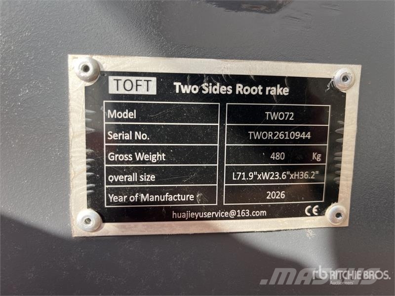 TOFT TWO72 1830 mm Excavator Rake - Fits 15-30 ton Vaalutid ja kaarutid