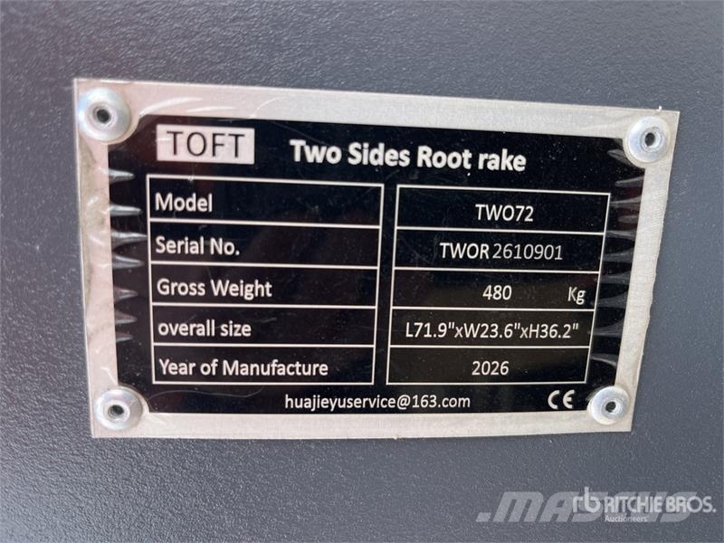  TOFT TWO72 1830 mm Excavator Rake - Fits 15-30 ton Vaalutid ja kaarutid