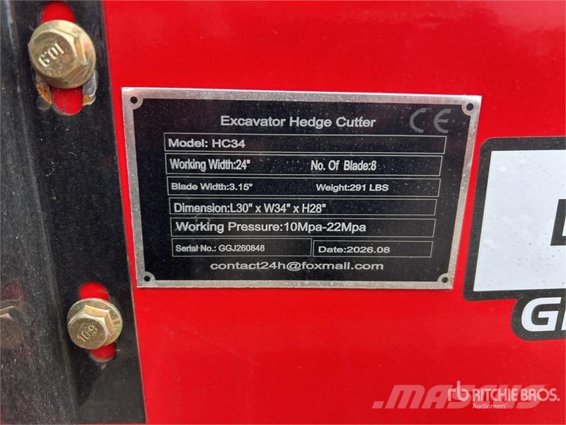 Vicsec VC-HC34 24 in Excavator Hedge Cutter (Unused) Other components