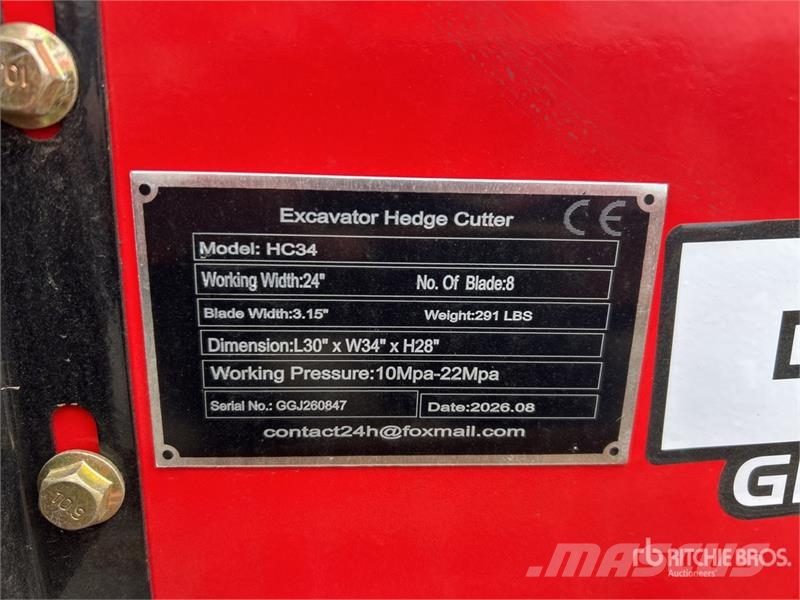 Vicsec VC-HC34 24 in Excavator Hedge Cutter (Unused) Other components