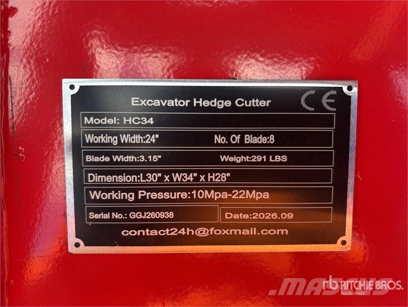Vicsec VC-HC34 24 in Excavator Hedge Cutter (Unused) Muut