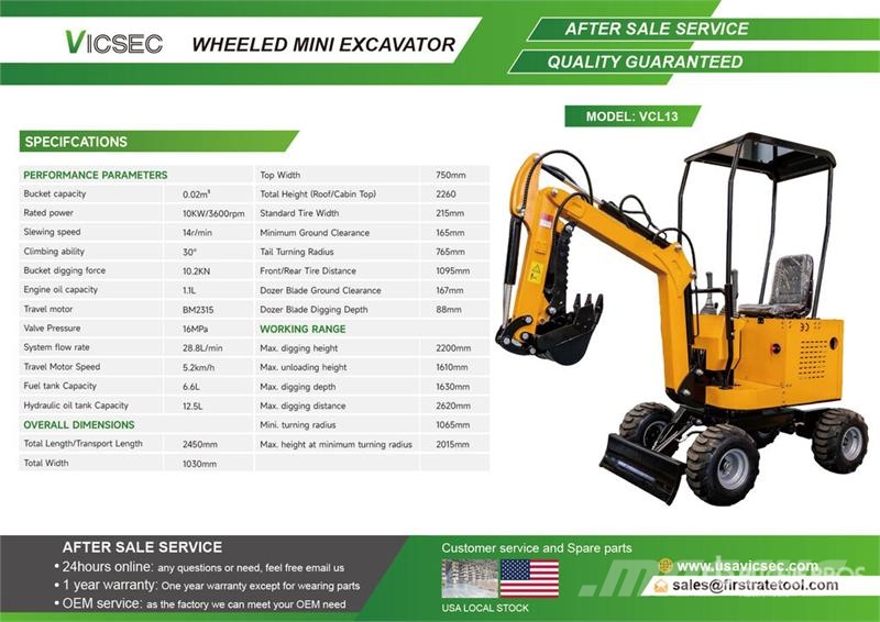 Vicsec VC-L13 Wheeled Mini Excavator (Unused) Mini excavators < 7t (Mini diggers)