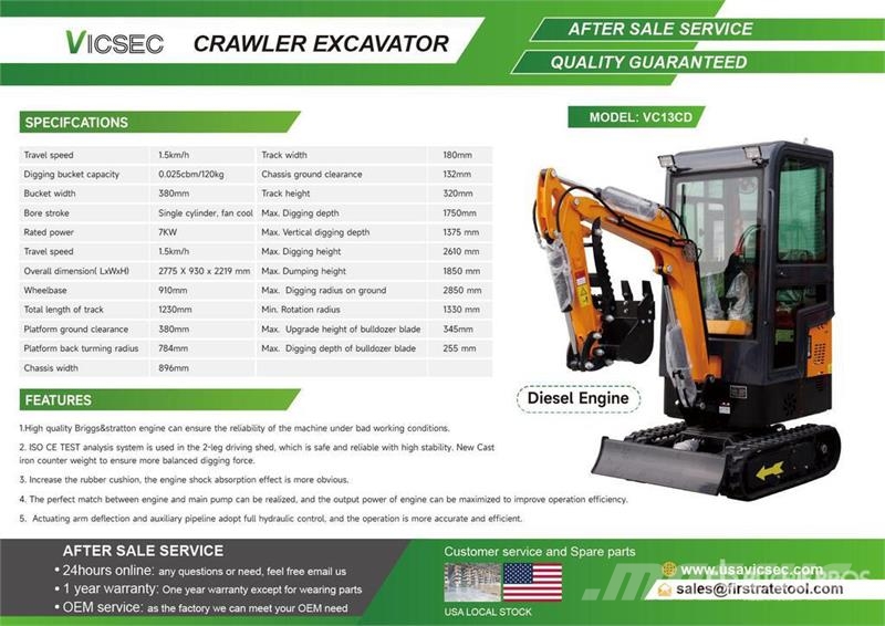 Vicsec VC13CD Mini Excavator (Unused) Minibagger < 7t