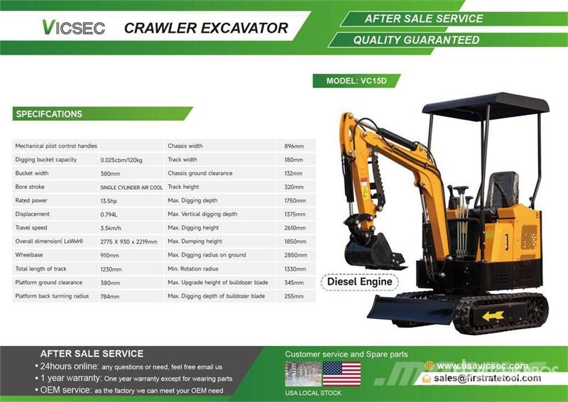 Vicsec VC15D Mini Excavator (Unused) Minibagger < 7t