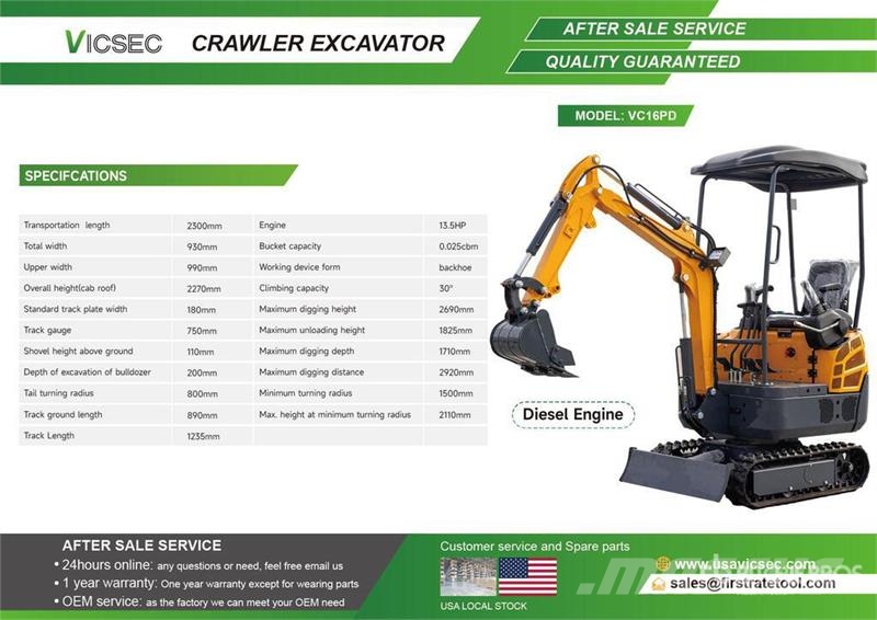 Vicsec VC16PD Mini Excavator (Unused) Minibagger < 7t
