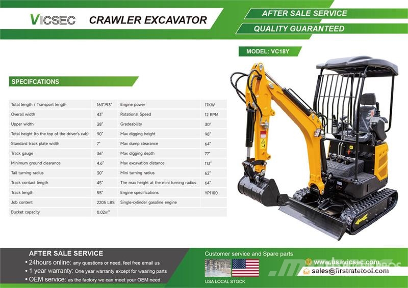 Vicsec VC18Y Mini Excavator (Unused) Minibagger < 7t