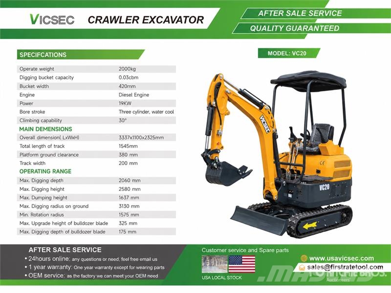 Vicsec VC20 Mini Excavator (Unused) Mini rýpadla < 7t