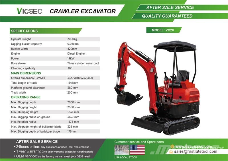 Vicsec VC20 Mini Excavator (Unused) Minibagger < 7t