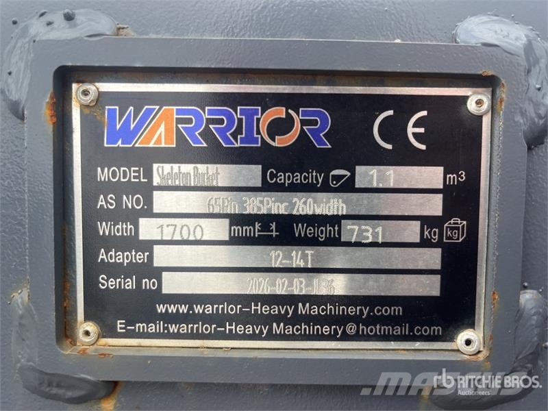Warrior 1700 mm Skeleton Excavator Bucket - Fits 12 - 14 t Buckets