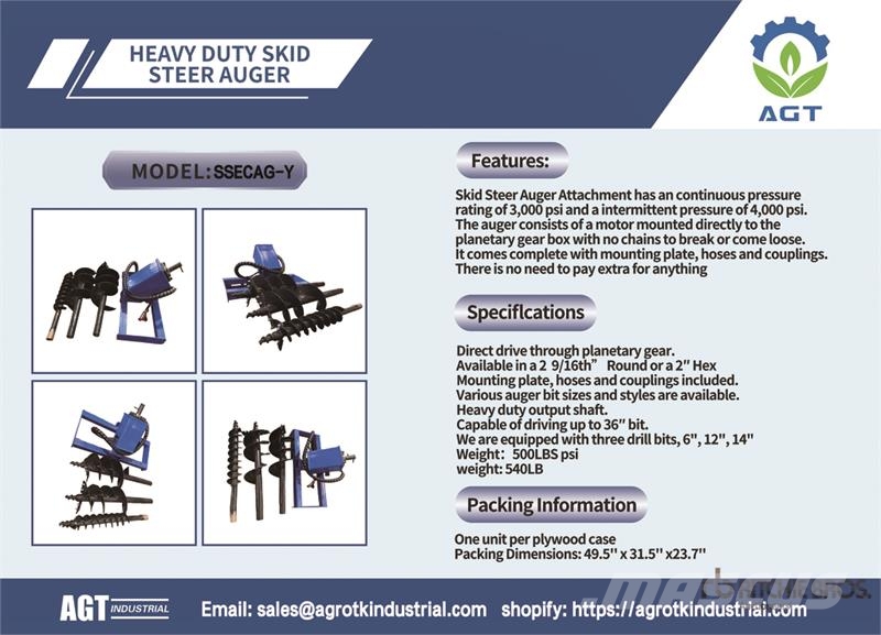 AGT SSECAG-Y Skid Steer Auger (Unused) Puurid