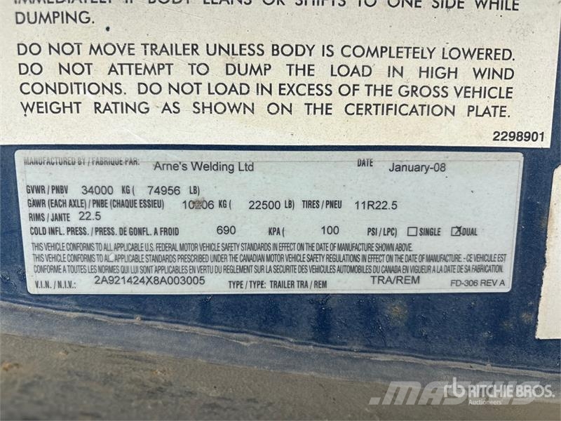 Arnes FD-306 28 ft 6 in Quad/A End Dump Trailer Ανατρεπόμενες ρυμούλκες