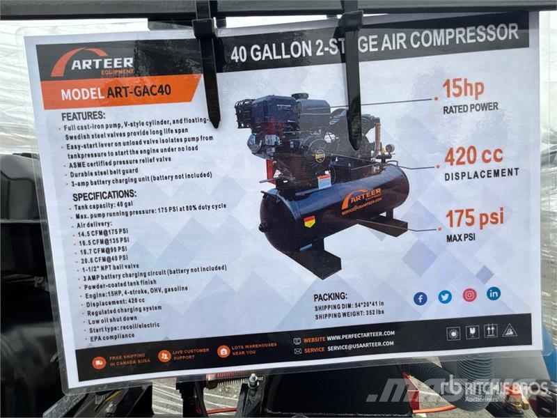 Arteer ART-GAC40 20.6 cfm Skid-Mounted 40 gal Air Compres Kompresori