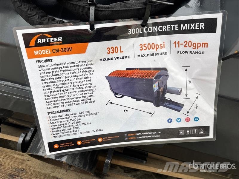 Arteer CM-300V 53 in Skid Steer Concrete Mixer (Unused) Betonski/ žbukarski mikseri