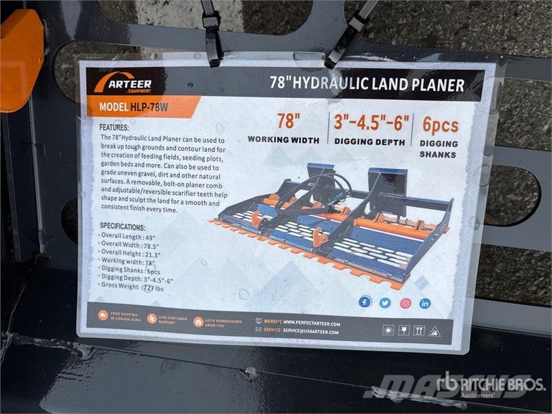 Arteer HLP-78W 78 in Hydraulic Skid Steer Landplane (Unus Schwere Eggen