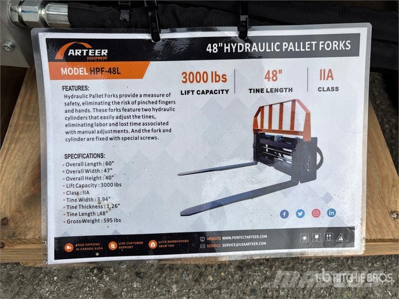 Arteer HPF-48L 48 in Hydraulic Skid Steer Forks (Unused) شوكات