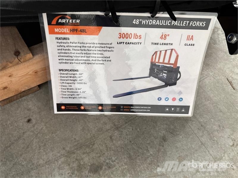 Arteer HPF-48L 48 in Hydraulic Skid Steer Forks (Unused) Fourche