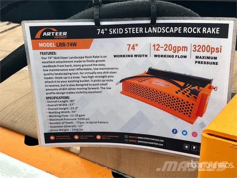 Arteer LRR-74W 74 in Skid Steer Landscape Rake (Unused) مكابس وميبسات التبن