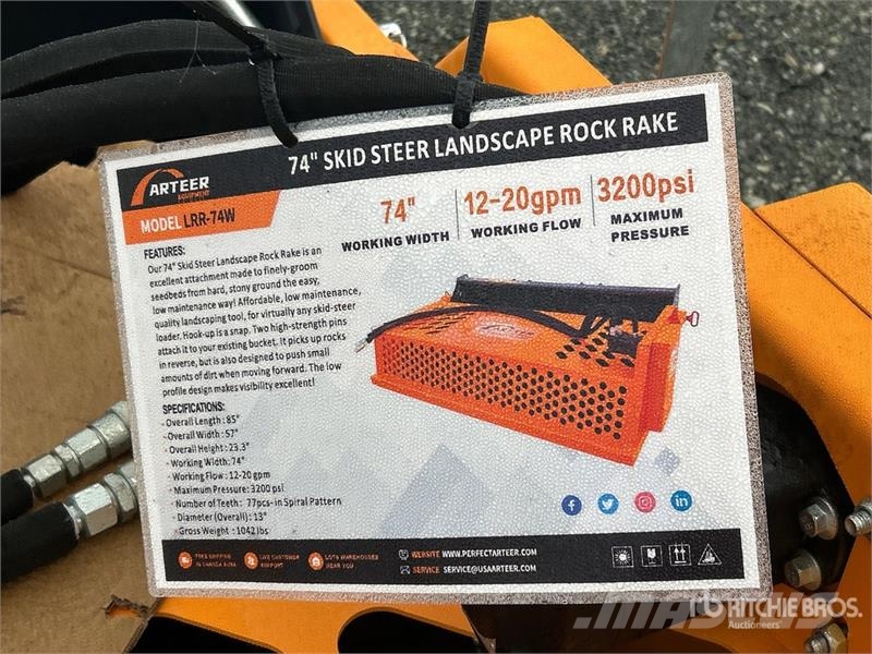 Arteer LRR-74W 74 in Skid Steer Landscape Rake (Unused) مكابس وميبسات التبن