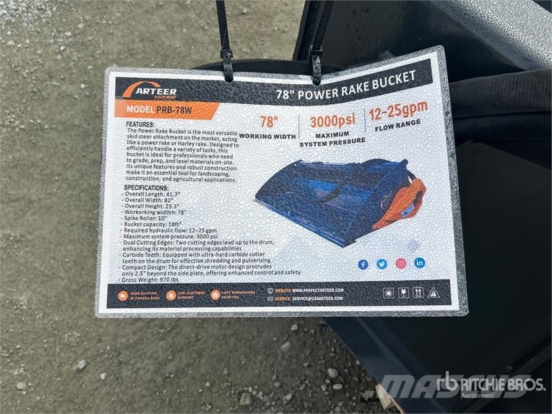 Arteer PRB-78W 78 in Power Rake Skid Steer Bucket (Unused دلاء