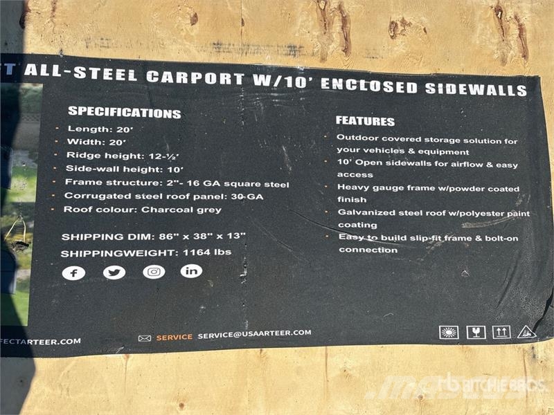 Arteer QB-WG-2020 20 ft x 20 ft All-Steel Carport (Unused Telai in acciaio