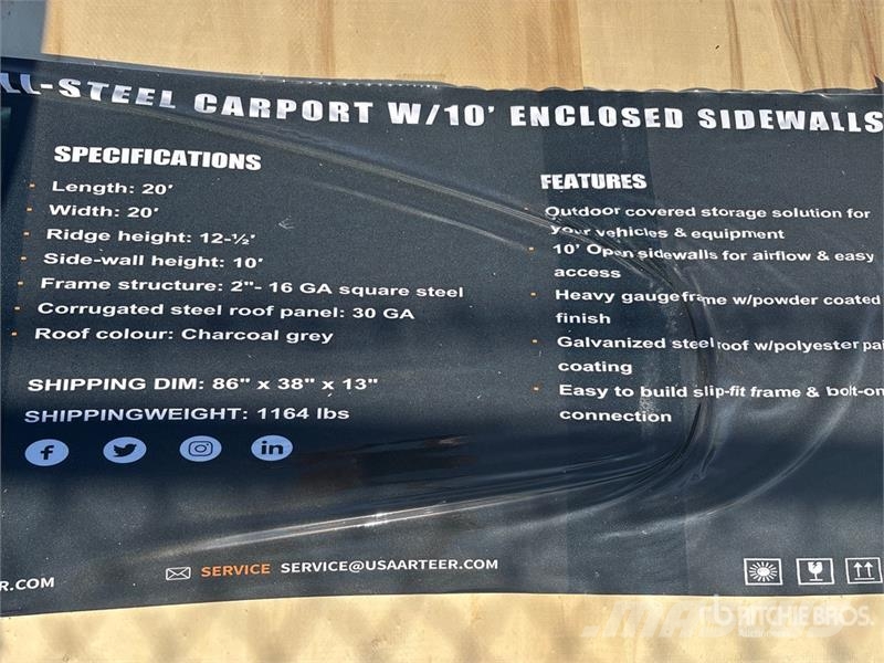 Arteer QB-WG-2020 20 ft x 20 ft All-Steel Carport (Unused Telai in acciaio