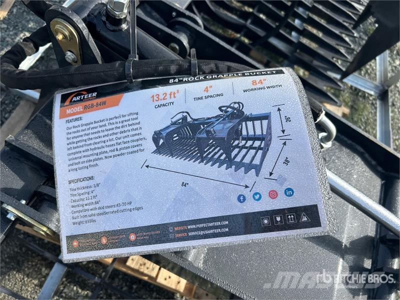 Arteer RGB-84W 84 in Rock Skid Steer Grapple Bucket (Unus Greifer