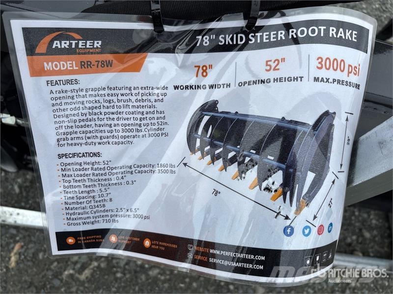 Arteer RR-78W 78 In Skid Steer Root Rake (Unused) Pöyhimet ja haravat
