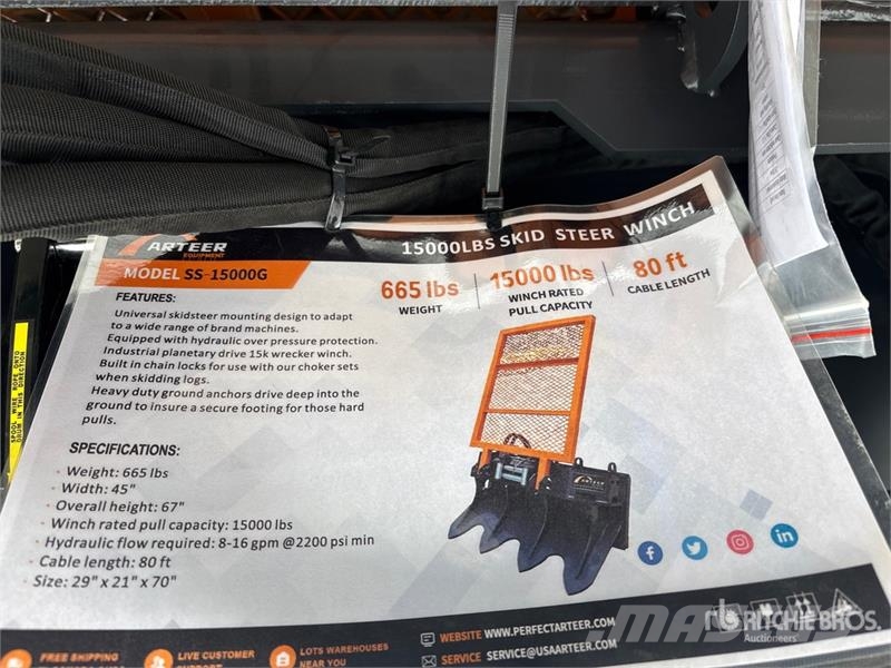 Arteer SS-15000G 44 in 15000 lb Skid Steer Logging Winch Drugi deli