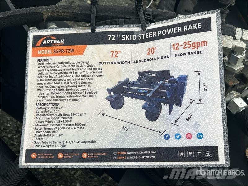 Arteer SSPR-72W 72 in Skid Steer Power Rake (Unused) مكابس وميبسات التبن