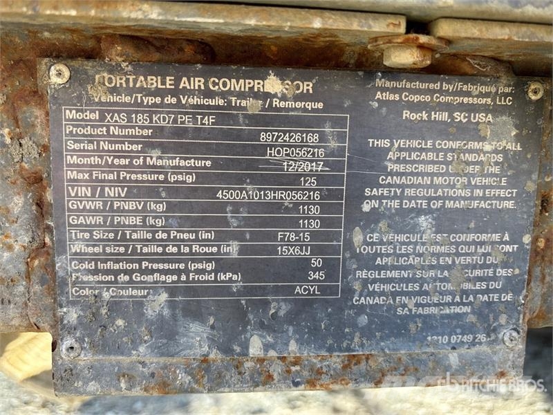 Atlas Copco XAS 185 KD7 PE T4F Mobile Air Compressor Kompressorid
