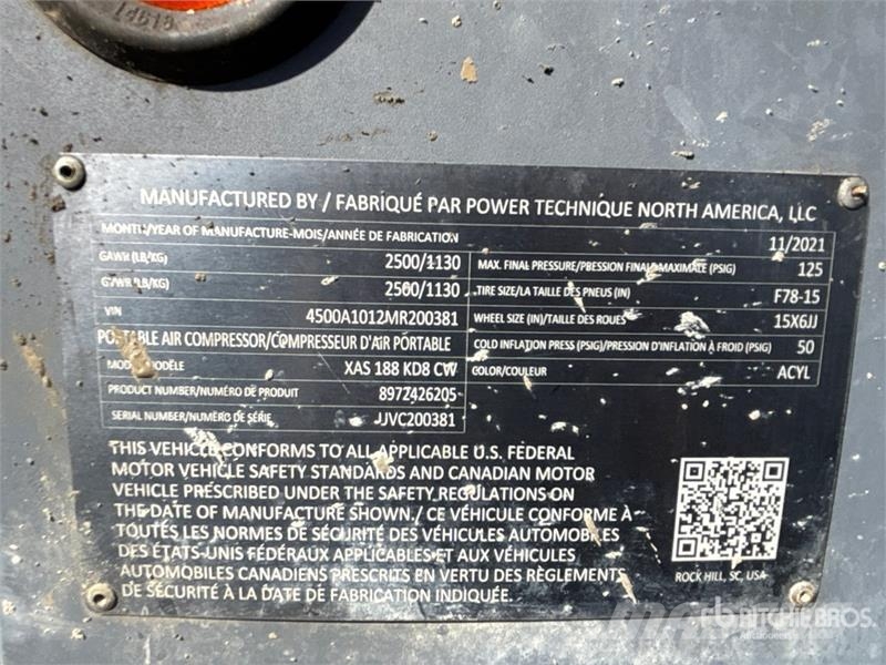 Atlas Copco XAS 188 KD8 CW Mobile Air Compressor Kompressorer