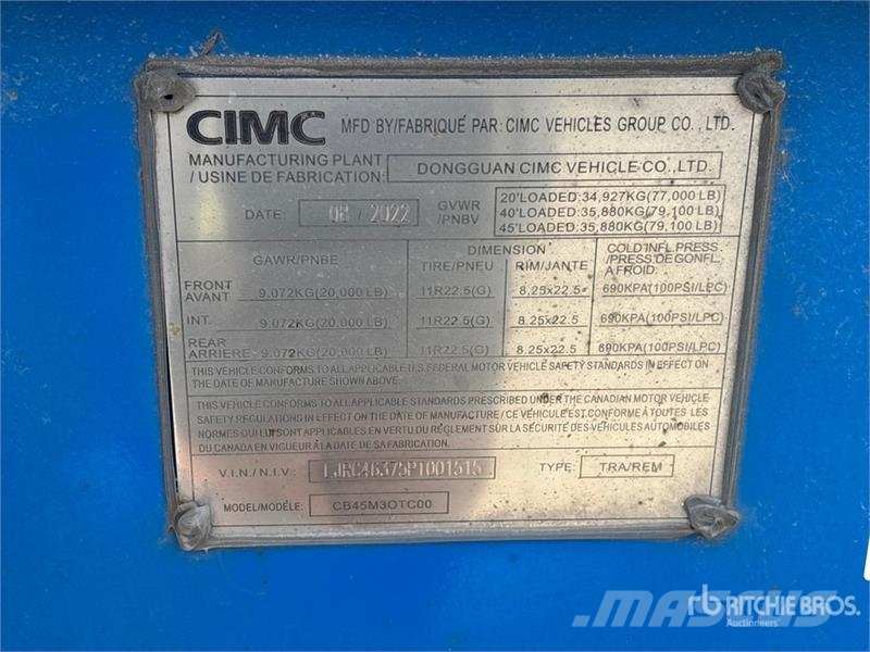 CIMC CB45M3OTC00 Tri/A Extendable Container Trailer Remolques portacontenedores