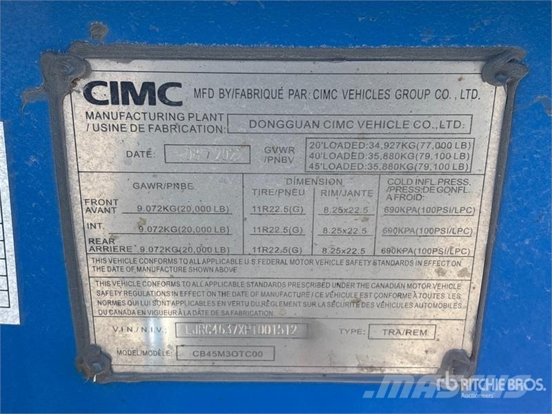 CIMC CB45M3OTC00 Tri/A Extendable Container Trailer Remolques portacontenedores