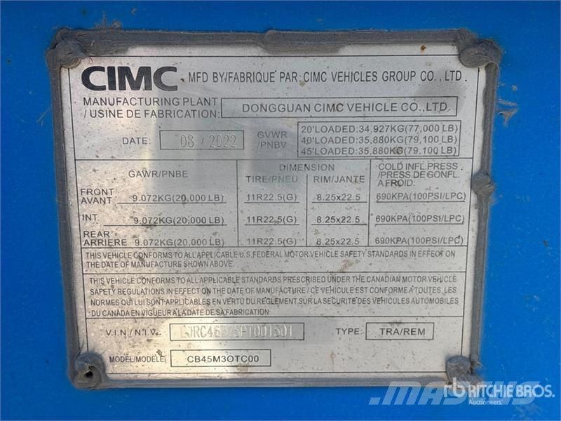 CIMC CB45M3OTC00 Tri/A Extendable Container Trailer Konteineriekrāvēji