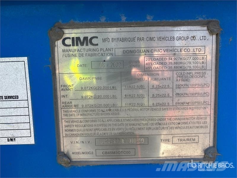 CIMC CB45M3OTC00 Tri/A Extendable Container Trailer Remolques portacontenedores