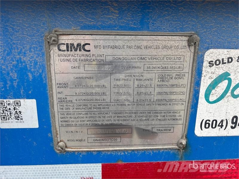 CIMC GN40M3OTC00 40 ft Tri/A Container Trailer Konteinerveohaagised