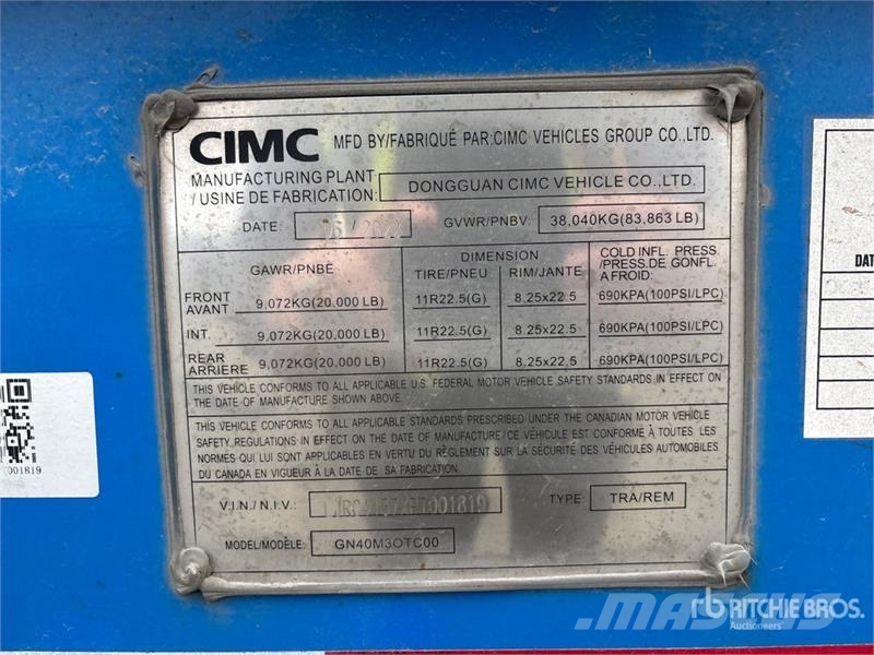 CIMC GN40M3OTC00 40 ft Tri/A Container Trailer Konteineriekrāvēji