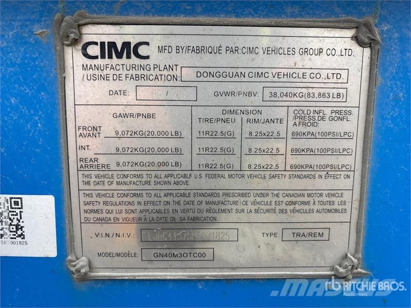 CIMC GN40M3OTC00 40 ft Tri/A Container Trailer مقطورات حاويات