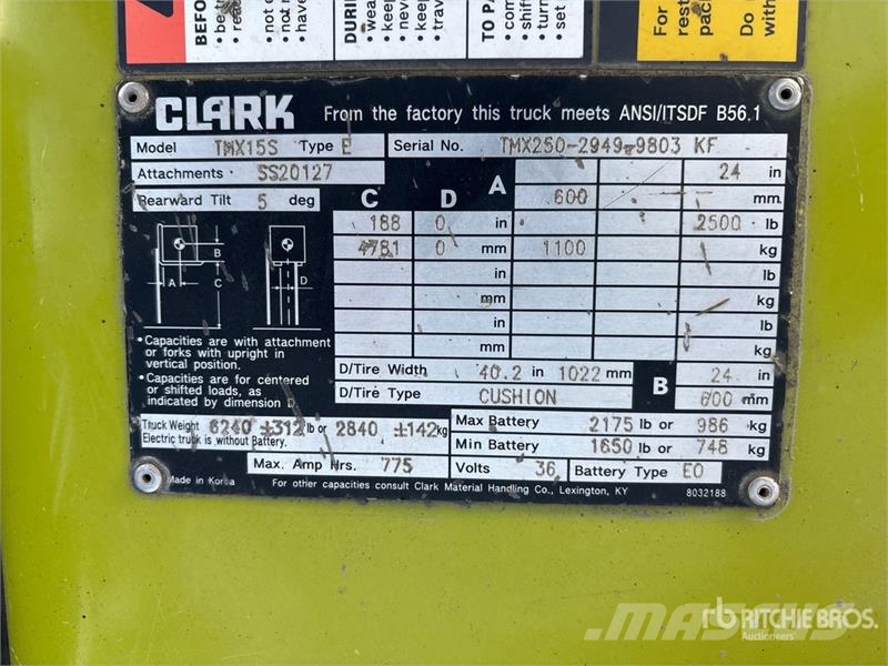 Clark TMX15S 2500 lb Electric Forklift Akumulátorové vozíky